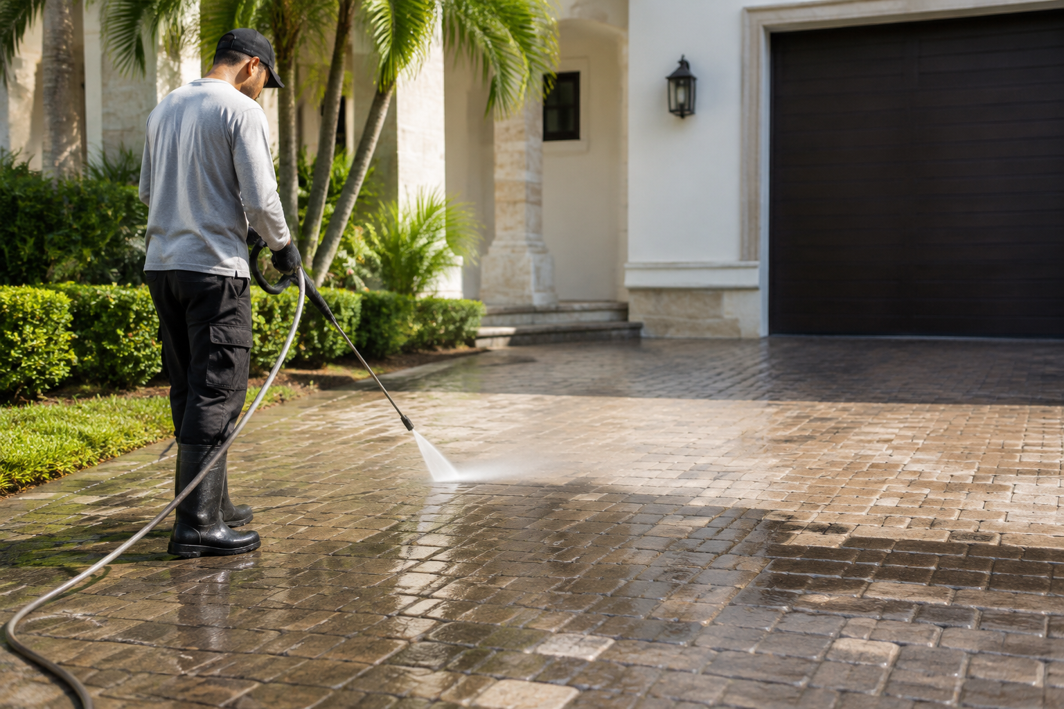 Pressure washing brick pavers